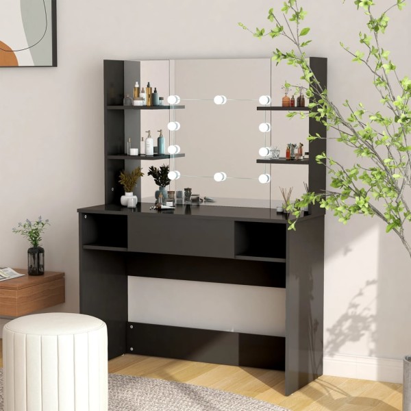 Dressing table with LED, black, 100x40x135cm, MDF