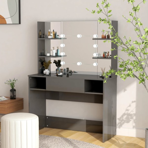 Dressing table with LED, glossy grey, 100x40x135cm, MDF