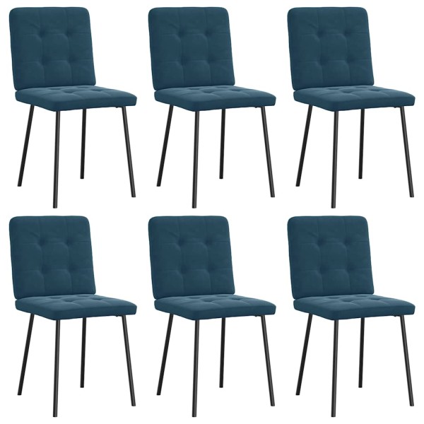 Dining room chairs, 6 pcs., blue, velvet