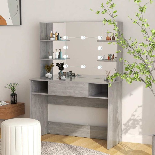 Vanity table with LED, concrete gray, 100x40x135cm, MDF