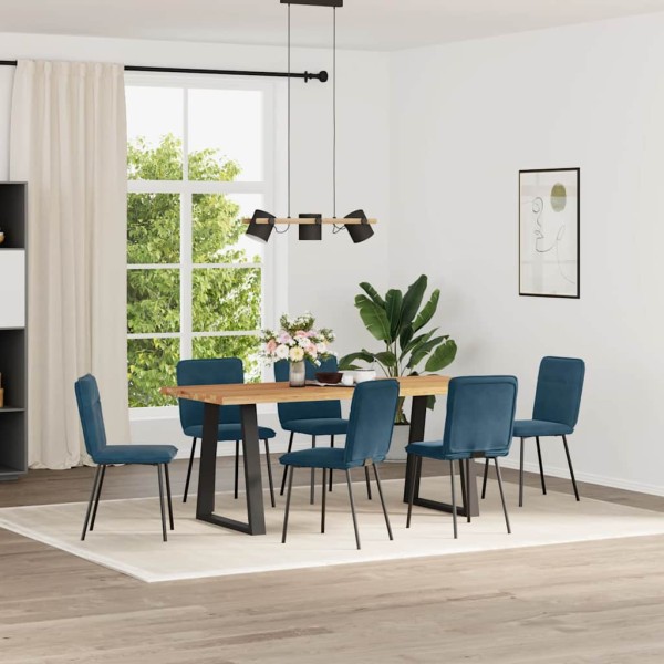 Dining room chairs, 6 pcs., blue, velvet