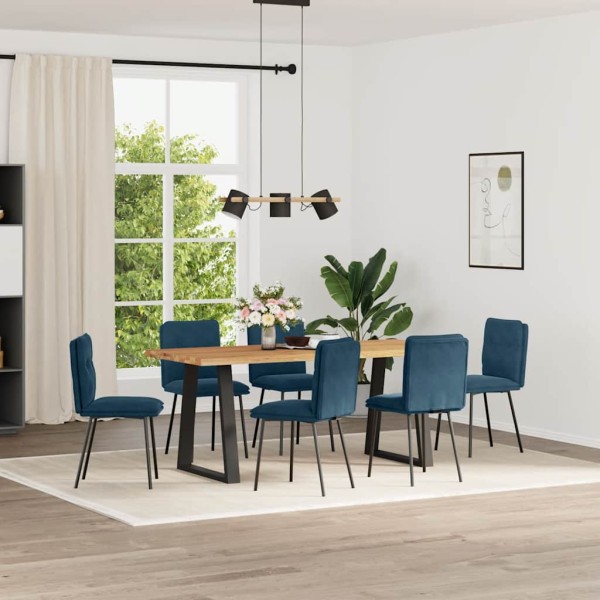 Dining room chairs, 6 pcs., blue, velvet