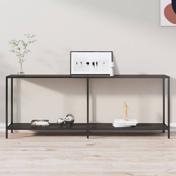 Console table, black, 200x35x75.5cm, tempered glass
