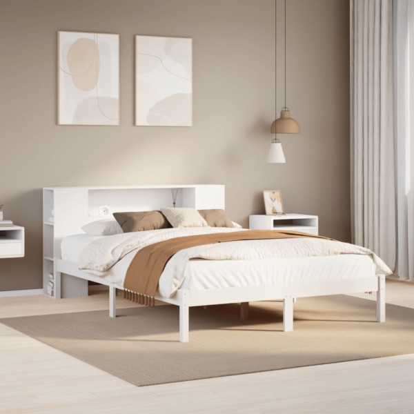 Bed with bookcase without mattress, white, 140x190cm, pine