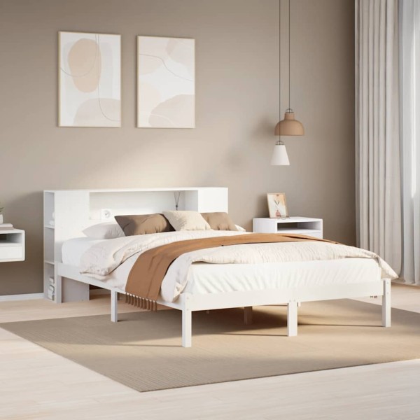 Bed with bookcase without mattress, white, 140x200cm, pine