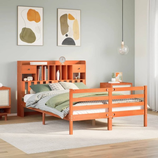 Bed with bookcase without mattress, brown, 150x200cm, pine