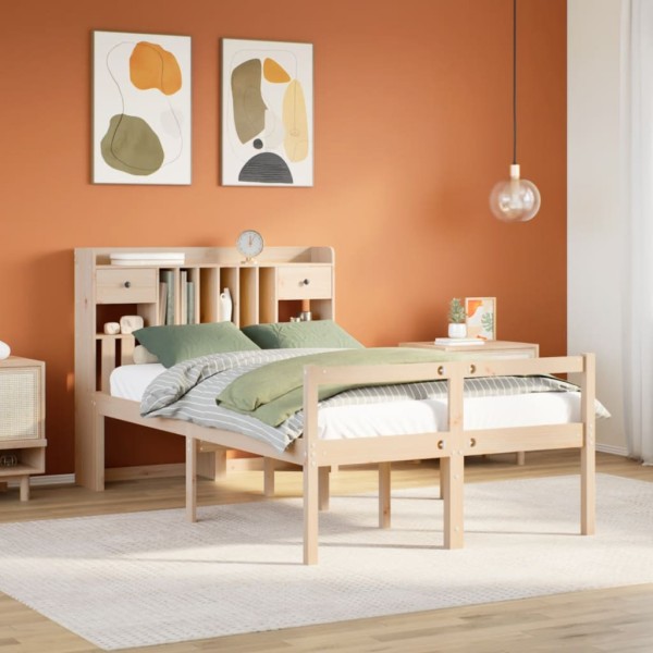 Bed with bookcase without mattress, 135x190cm, solid pine