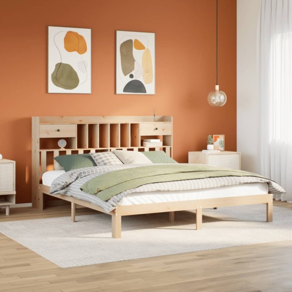 Bed with bookcase without mattress, 180x200cm, solid pine