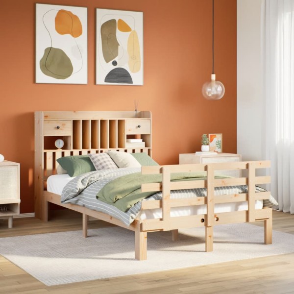 Bed with bookcase without mattress, 135x190cm, solid pine