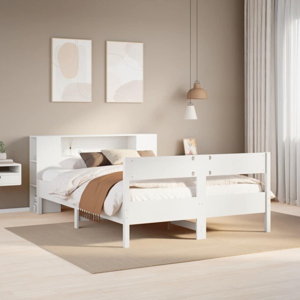 Bed with bookcase without mattress, white, 140x190cm, pine