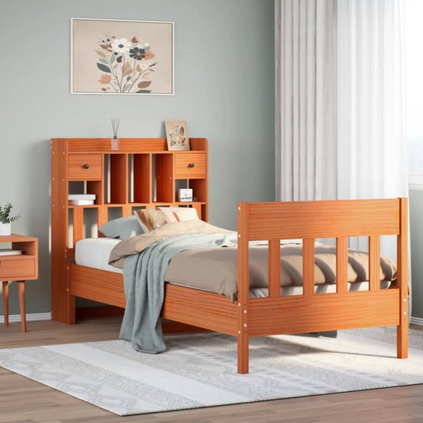 Bed frame without mattress, brown, 75x190cm, solid pine