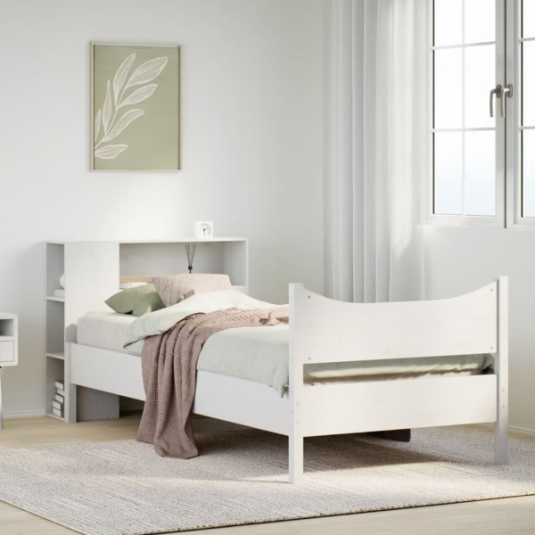 Bed frame with no mattress, white, 75x190cm, solid pine
