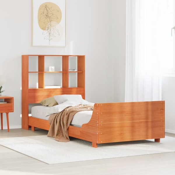 Bed frame without mattress, brown, 75x190cm, solid pine