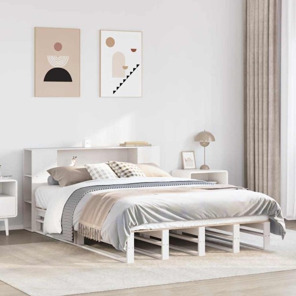 Bed with bookcase without mattress, white, 140x200cm, pine