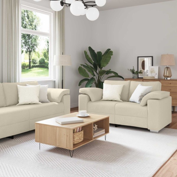 Sofa 3 pcs Sand 219 x 80 x 82 cm Linen blend fabric