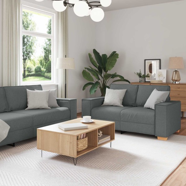 Sofa 3 pcs Dark gray 220 x 80 x 84 cm Linen blend fabric