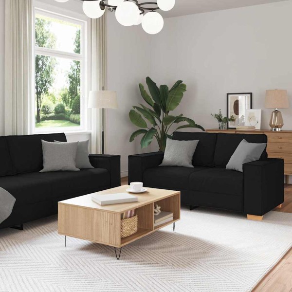 Sofa 3 pcs Black 220 x 80 x 84 cm Linen blend fabric