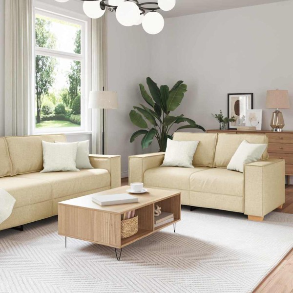 Sofa 3 pcs Cream 220 x 80 x 84 cm Linen blend fabric