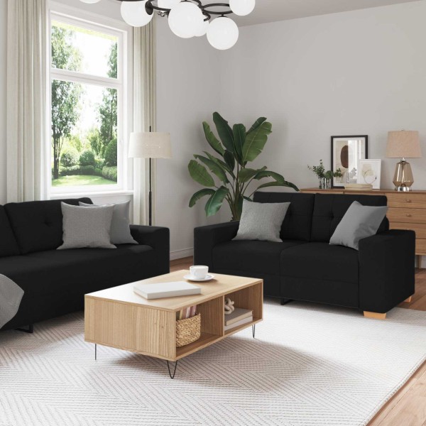 Sofa 3 pcs Black 221 x 80 x 80 cm Linen blend fabric