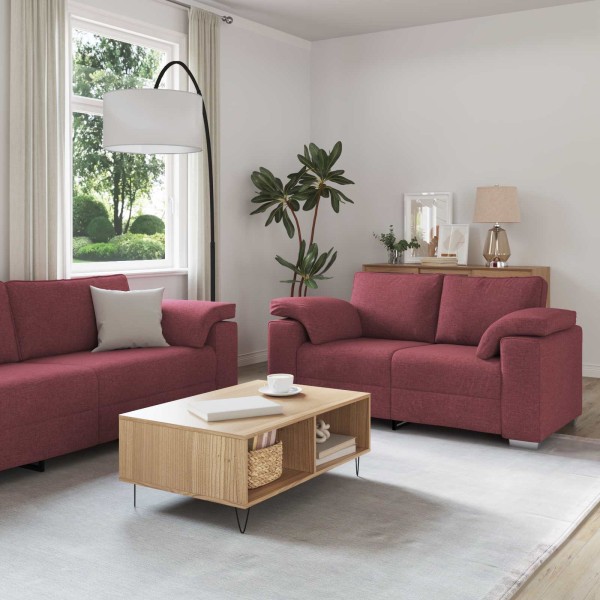 Sofa 2 pcs Vyno raudona 219 x 80 x 82 cm audinys