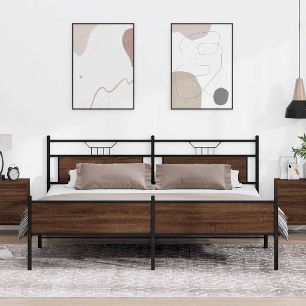 Bed frame without mattress, brown oak, 200x200cm, metal