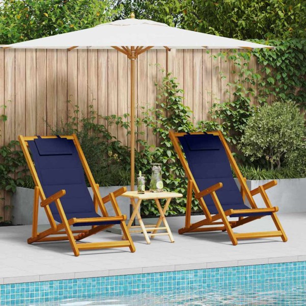 Beach chair with pillow 2 pcs Brown Solid acacia wood