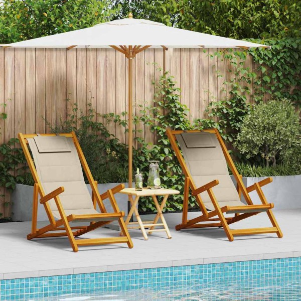 Beach chair with pillow 2 pcs Brown Solid acacia wood