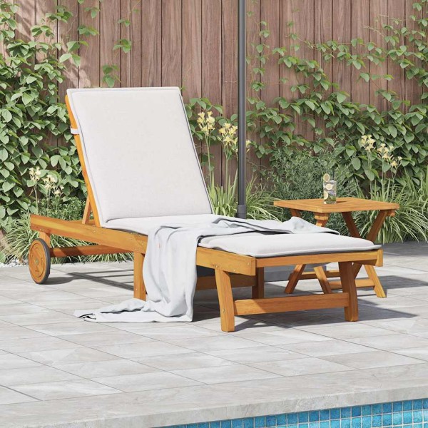 Sunbed with solid acacia wood table