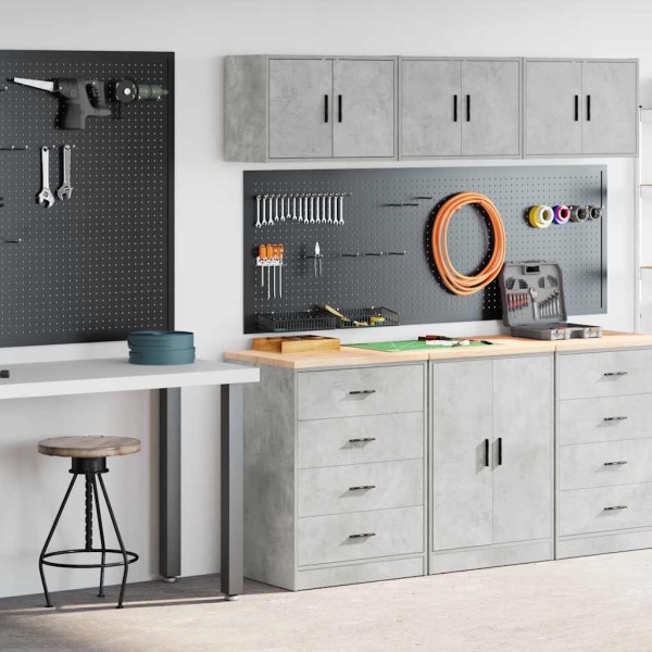 garage cabinets, 2 units, concrete gray, processed wood