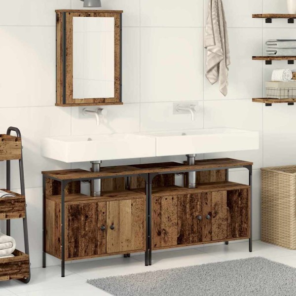 Bathroom cabinets with shelf 3 pcs Brown Processed wood