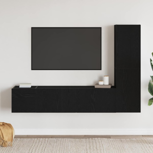 TV cabinet set 4 pcs Black oak Processed wood