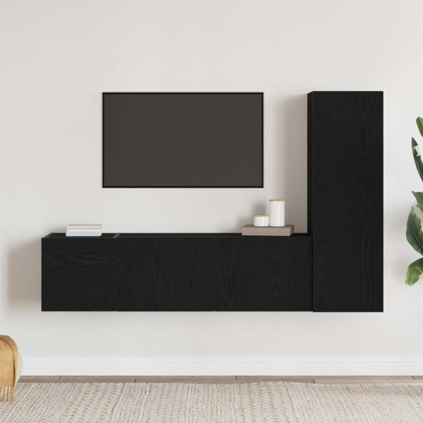 TV cabinet set 3 pcs Black oak Processed wood