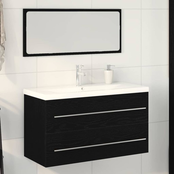 Bathroom sink cabinet with drawer 3 pcs Black oak