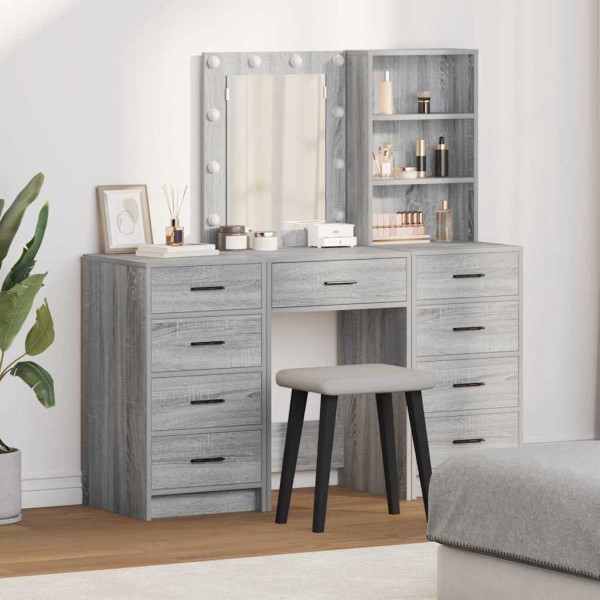 Dressing table with drawers 3 pcs Gray Processed wood