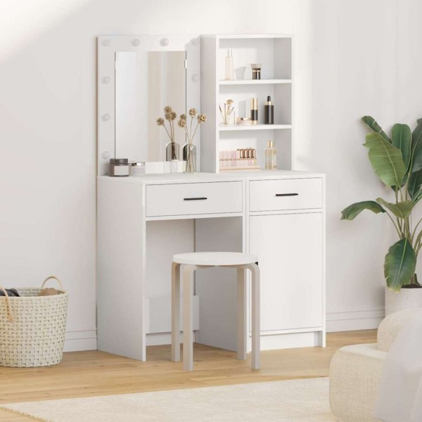Dressing table set with LED 2 pcs White Treated wood