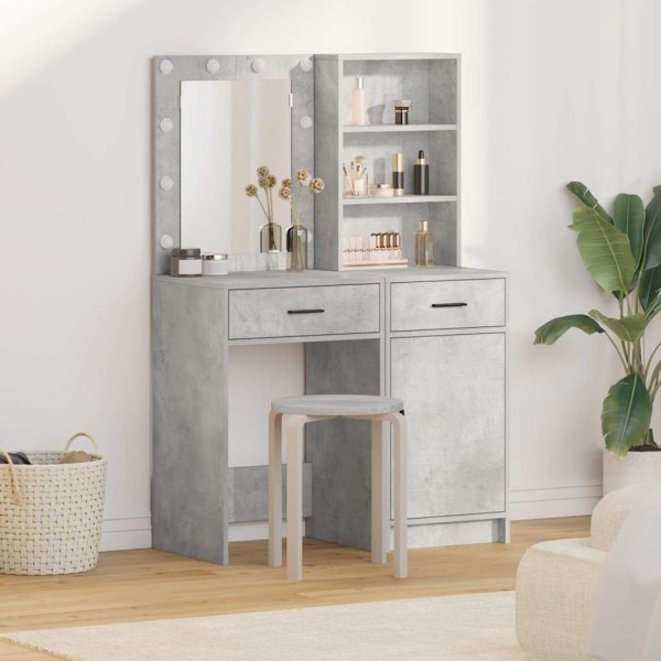 Dressing table set with LED with drawer 2 pcs Concrete gray