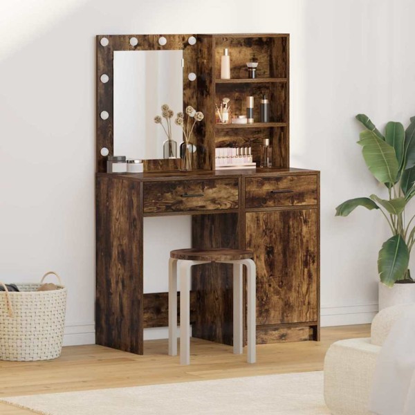 Dressing table set with LED 2 pcs Smoked oak