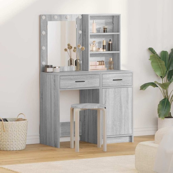 Dressing table set with LED 2 pcs Gray Sonoma