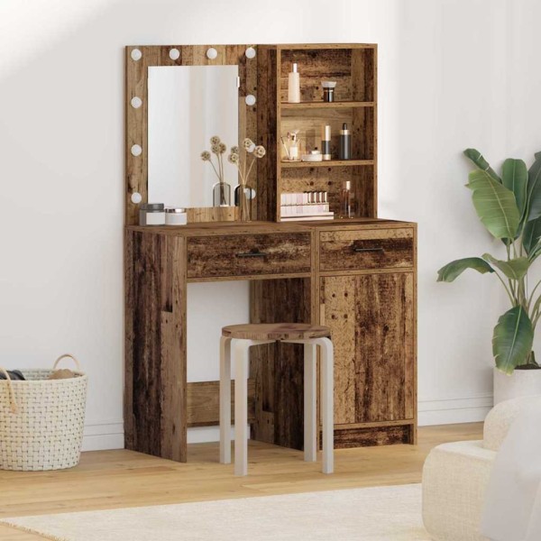 Dressing table set with LED with drawer 2 pcs Old wood
