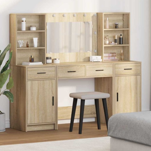 Dressing table set with LED 3 pcs Sonoma oak