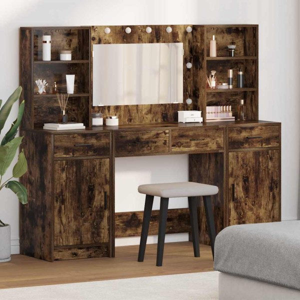 Dressing table set with LED 3 pcs Smoked oak