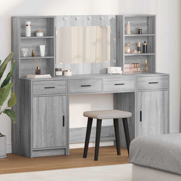 Dressing table set with LED 3 pcs Gray Sonoma