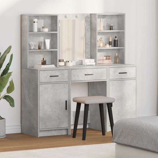 Dressing table set with LED with drawer 3 pcs Concrete gray