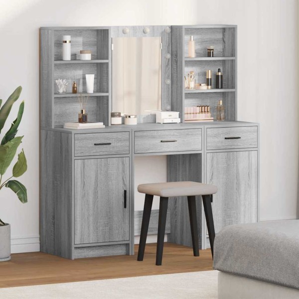 Dressing table set with LED 3 pcs Gray Sonoma