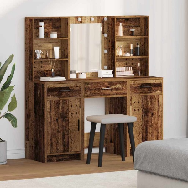 Dressing table set with LED with drawer 3 pcs Old wood