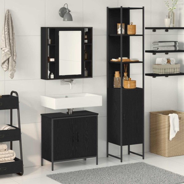 Bathroom cabinets with shelf 3 pcs Black Processed wood