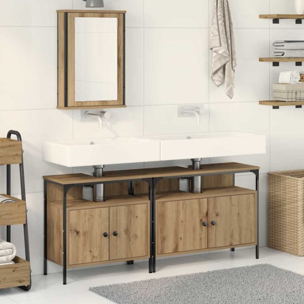 Bathroom cabinets with shelf 3 pcs Brown Processed wood