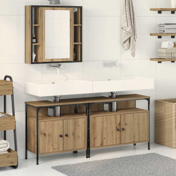 Bathroom cabinets with shelf 3 pcs Brown Processed wood