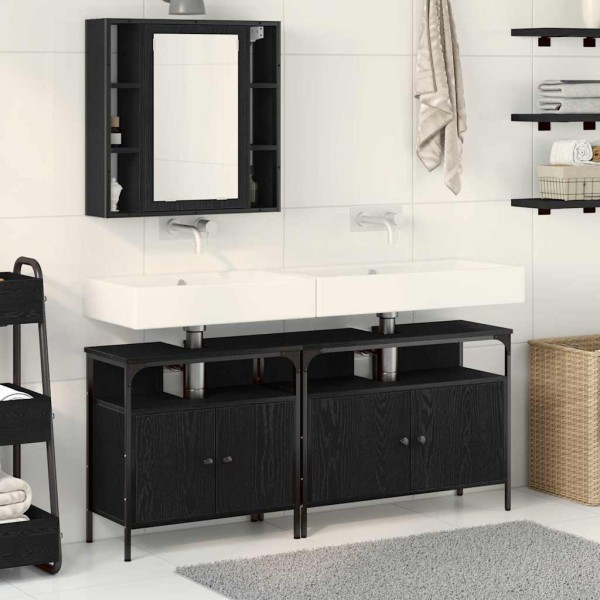 Bathroom cabinets with shelf 3 pcs Black Processed wood