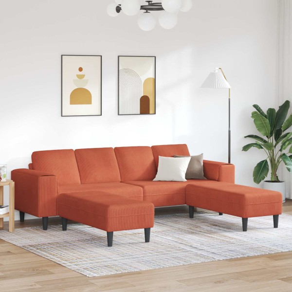 Sofa Red orange 250 x 188 x 76 cm Corduroy fabric
